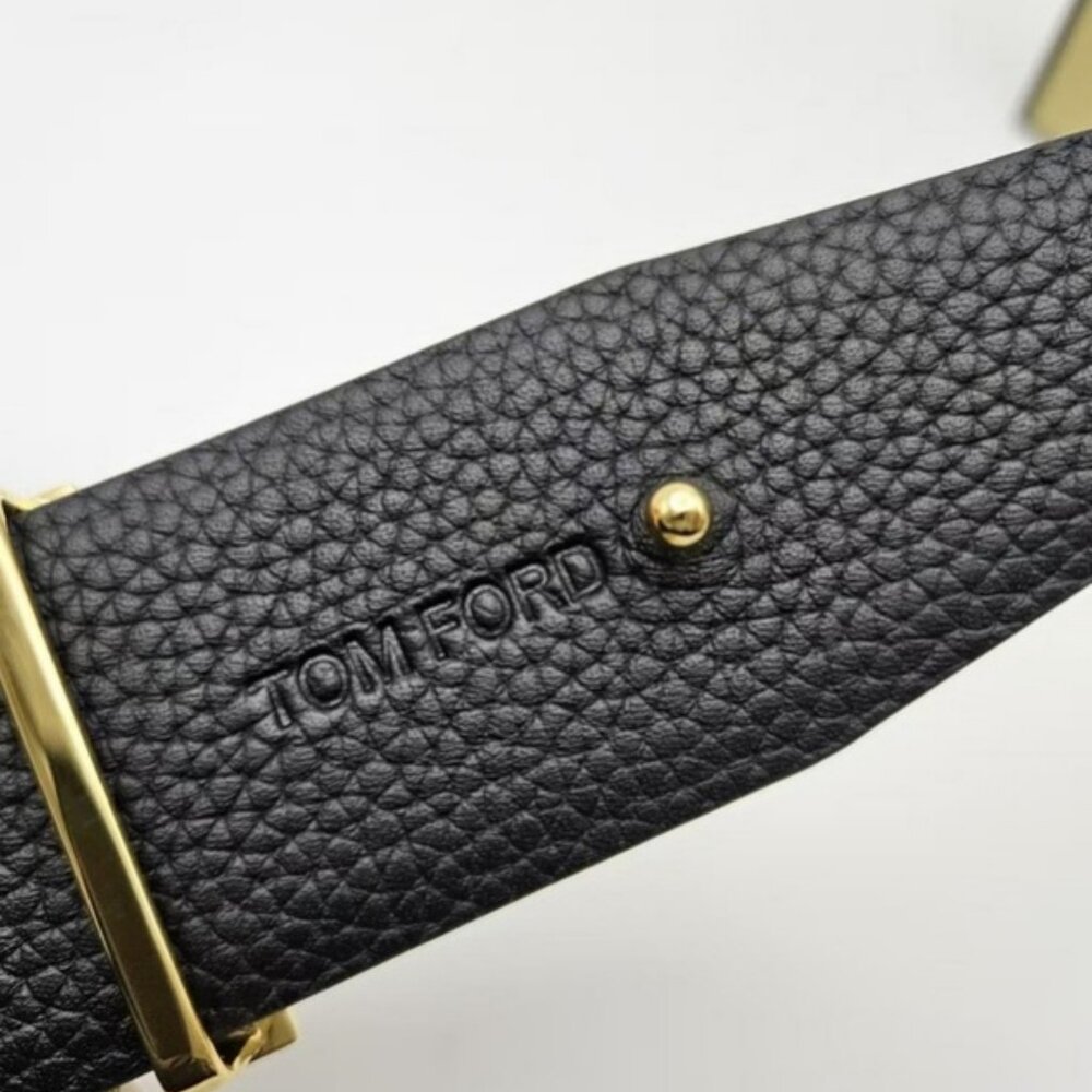 Tom Ford Black Belt - Grained Leather, Golden T-Accents - Picture 5 of 5